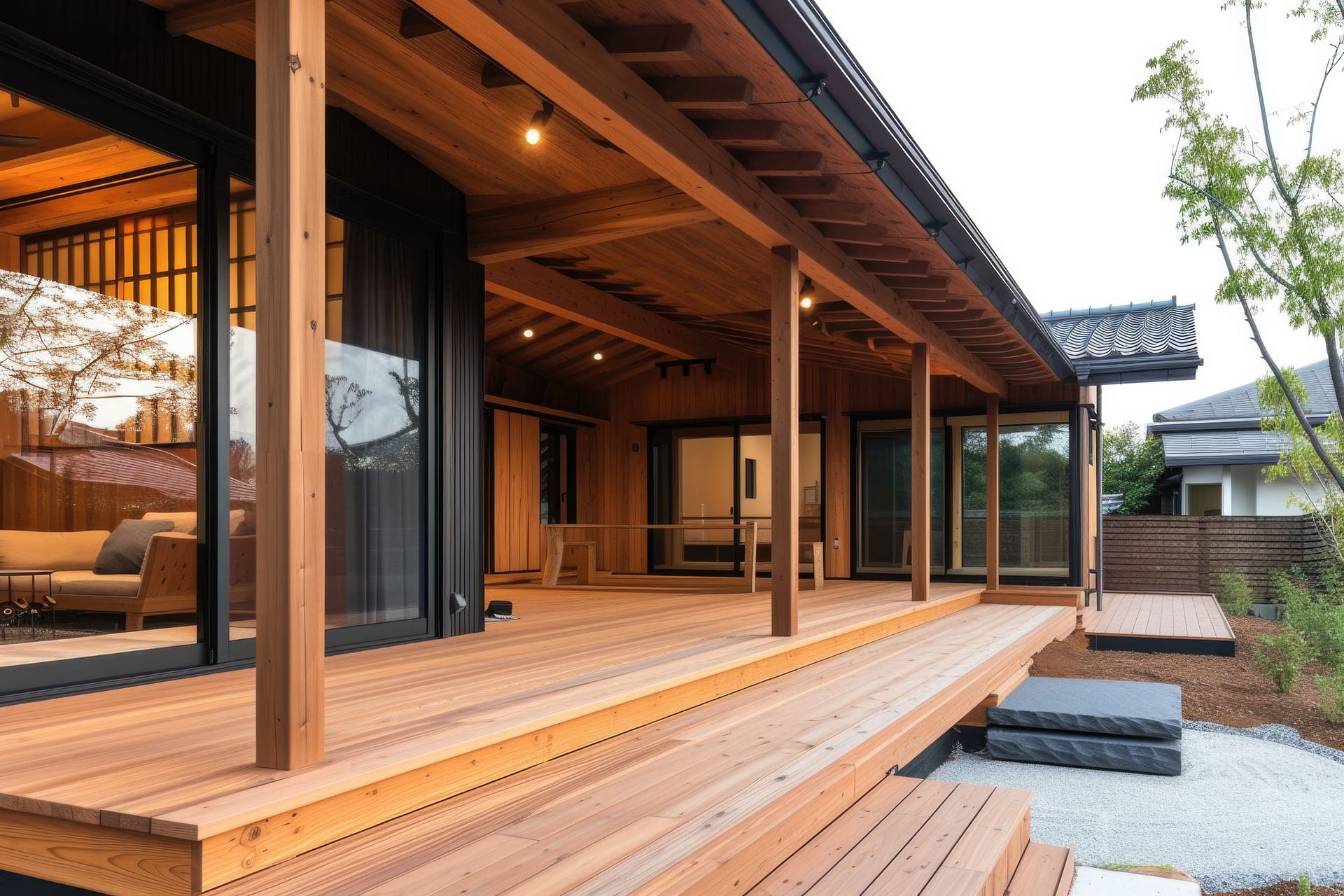 Deck Repair vs Replacement: Which Is Right for You? 4 photorealistic wooden house with timber structure 1
